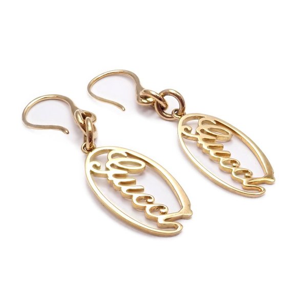 Vintage Gucci 18k Yellow Gold Logo Signature Name Earrings - Picture 1 of 4